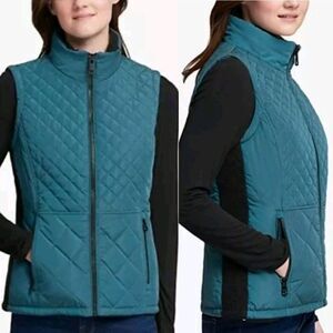 Andrew‎ Marc Womens Teal Quilted Vest M Full-Zip Pockets Gorpcore Granola City